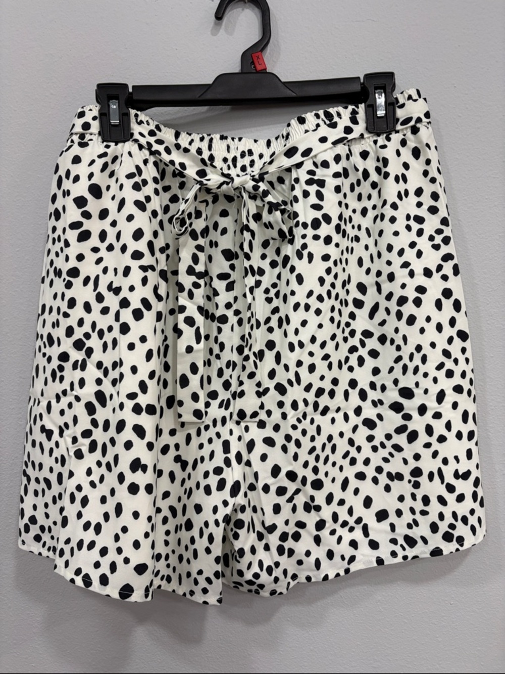 Black and White Dalmatian Print Tie-Waist Shorts